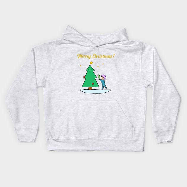 Merry Christmas - Sustainable Tree (Dark Green) Kids Hoodie by ImperfectLife